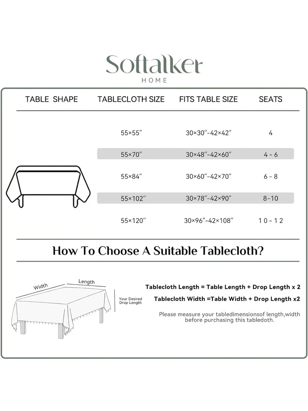 NEW Softalker Checkered Tablecloth w/Tassels. Cotton Blend. Gingham 55x102